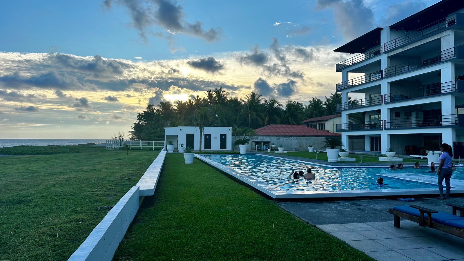 Community pool at dusk